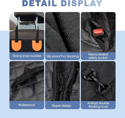 Dog Back Seat Cover Hammock, Waterproof 600D Heavy Duty Dog Car Seat Cover with Side Flaps, Scratch-Resistant Bench Seat Protector for Cars, SUVs & Trucks Grey