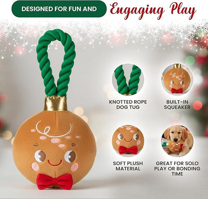 Bow Wow Pet Gingerbread Ornament Rope Plush Dog Toy