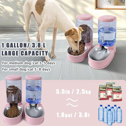 UniqueFit Cats Dogs Automatic Food Feeder and Water Dispenser Set 3.8L with Stainless Steel Bowl