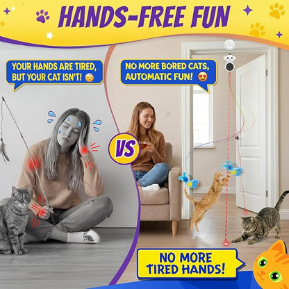 Interactive Cat Toys for Indoor Cats - 2 in 1 Automatic Laser Pointer Cat Toy with Feather Flying Bird, Smart Moving Mouse Wand Toy, Auto On/Off Hanging Toys for Bored Kitten & Adult Cats(Grey)