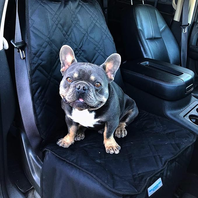Bulldogology Front Car Seat Covers for Dogs - Heavy Duty Seat Cover for Cars, Trucks, Vans, and SUVs - 100% Waterproof Front Seat Cover - Passenger Car Seat Cover for Front Seat (Black)