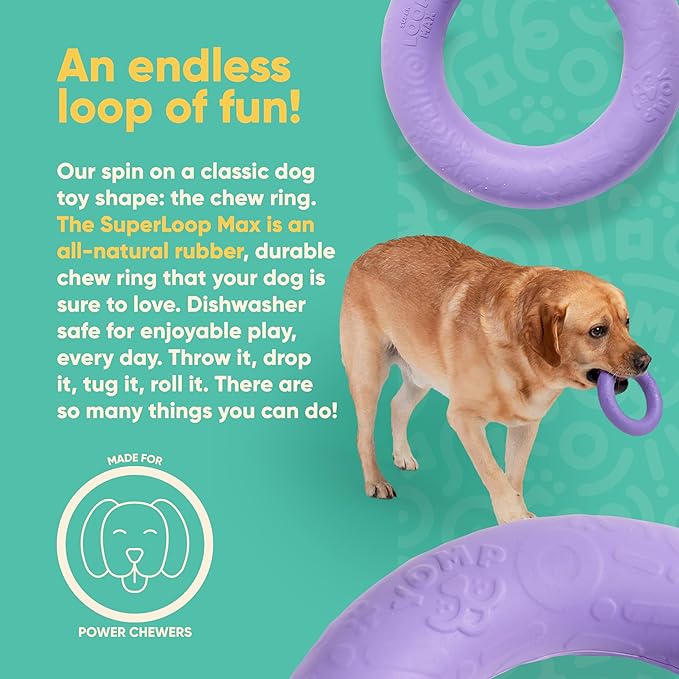 Yomp SuperLoop Max Dog Chew Ring Toy – Durable, Dishwasher Safe, for Active Play, Tug, Fetch & Chew, Freezer Safe for Teething Relief, Made of Non-Toxic, All-Natural Rubber