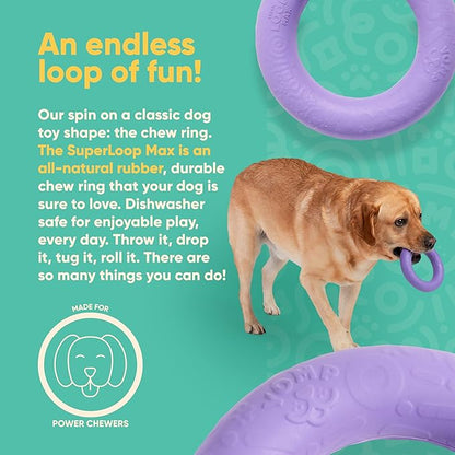 Yomp SuperLoop Max Dog Chew Ring Toy – Durable, Dishwasher Safe, for Active Play, Tug, Fetch & Chew, Freezer Safe for Teething Relief, Made of Non-Toxic, All-Natural Rubber