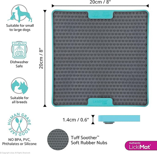 LickiMat Tuff, Heavy-Duty Soother, Dog Slow Feeder Lick Mat, Boredom Anxiety Reducer; Perfect for Food, Treats, Yogurt, or Peanut Butter, Fun Alternative to a Slow Feed Dog Bowl, Turquoise