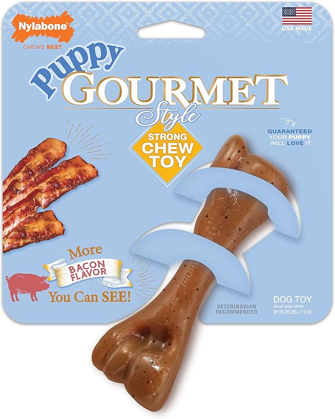 Nylabone Gourmet Style Femur Bone Strong Chew Toy for Puppies, Soothing Puppy Teething Toys, Puppy Enrichment, Bacon Flavor, Small Dogs - Up to 25 Ibs, 1 Count