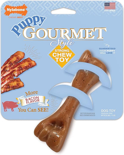 Nylabone Gourmet Style Femur Bone Strong Chew Toy for Puppies, Soothing Puppy Teething Toys, Puppy Enrichment, Bacon Flavor, Small Dogs - Up to 25 Ibs, 1 Count