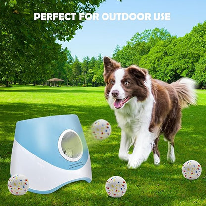 Automatic Dog Ball Launcher for Samll to Medium Dogs, Upgraded Interactive Toy Balls Thrower, Distance Adjustable Mental Stimulating Dog Toys with 4 Etpu Balls 2.2 Inch (Blue)