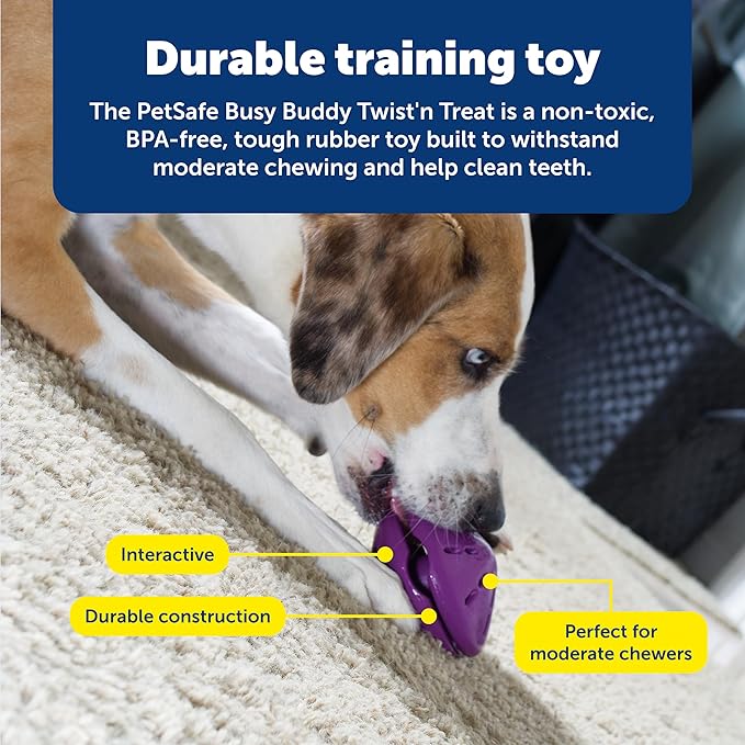PetSafe Busy Buddy Twist'n Treat - BPA-Free Adjustable Meal Dispenser & Training Toy - Interactive Enrichment for Hard Chewers - Compatible with Hard & Smearable Treats - Helps Clean Teeth - Medium