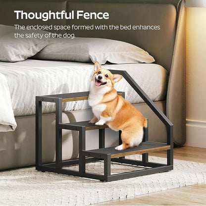 Dog Stairs for Small Dogs, 3-Steps Dog Steps for High Beds and Couch, 20.5”H Pet Steps with Non-Slip, Rustic Brown and Black LT11BR