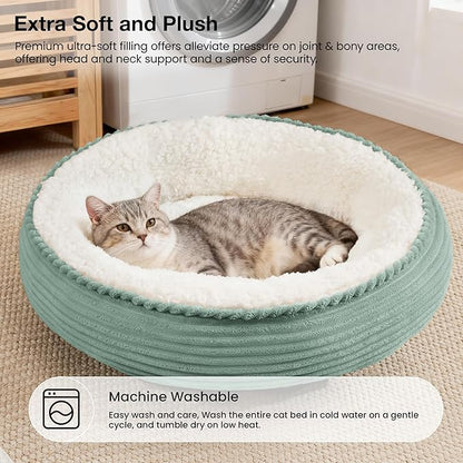 Love's cabin Round Donut Cat and Dog Cushion Bed, 20in Pet Bed for Cats or Small Dogs, Anti-Slip & Water-Resistant Bottom, Super Soft Durable Fabric Pet beds, Washable Luxury Bed Apple Green Stripe