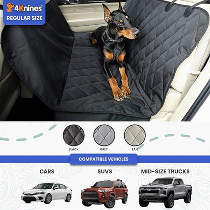 4Knines Dog Backseat Cover with Hammock for Cars, SUVs, and Trucks – Waterproof Layers, Nonslip Seat Protector, Durable Nylon Clips, K9 Shield with Heavy Duty Thread, (Regular, Black)