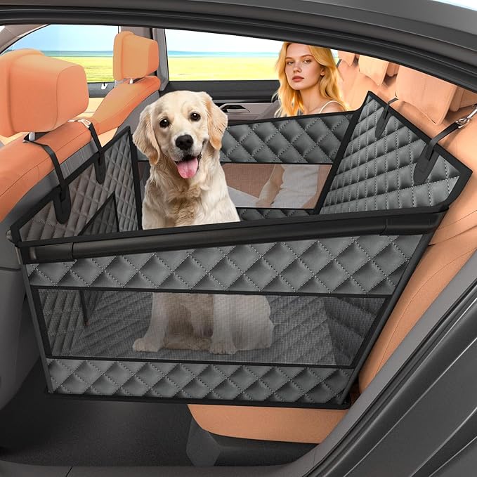 Instraella Dog Car Seat for Large Dogs, Back Seat Extender for Dogs, Foldable Pet Car Seat with Waterproof Oxford Fabric and Non-Slip Bottom, All-Around Protection and Strong Support, Grey