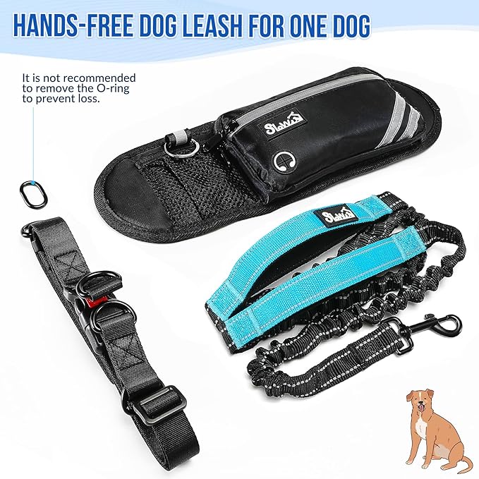 SlowTon Hands Free Dog Leash - with Removable Zipper Pouch, Shock Absorbing Bungee, Dual Handle & Reflective Stitches, Wide Padded Adjustable Waist Leash for Dogs Walking Running (XL, for 1 Dog)