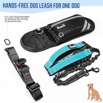 SlowTon Hands Free Dog Leash - with Removable Zipper Pouch, Shock Absorbing Bungee, Dual Handle & Reflective Stitches, Wide Padded Adjustable Waist Leash for Dogs Walking Running (XL, for 1 Dog)