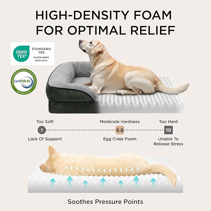Bedsure Orthopedic Dog Bed Medium Size Dogs - Washable Medium Dog Cat Bed Waterproof, Comfort Pet Couch Sofa with Washable Removable Cover, Pets Bed with Nonskid Bottom, Boreal Canopy Green, 28"