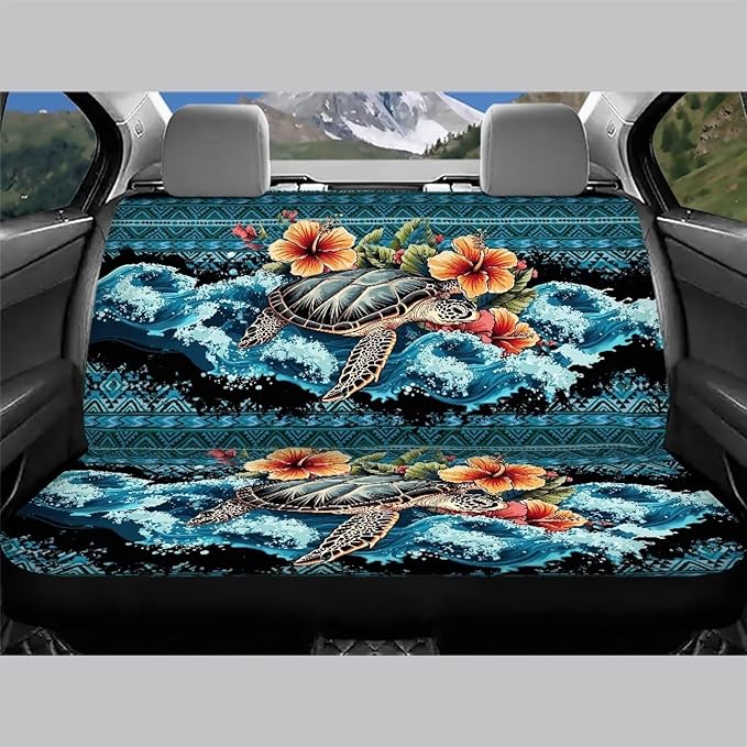 AFPANQZ Sea Turtle Flower Car Seat Cover for Rear Bench Seats Polyester Fabric Protects Against Dirt Pet Fur Dog Hair, Easy to Install with Universal Fit for Cars Trucks and SUV