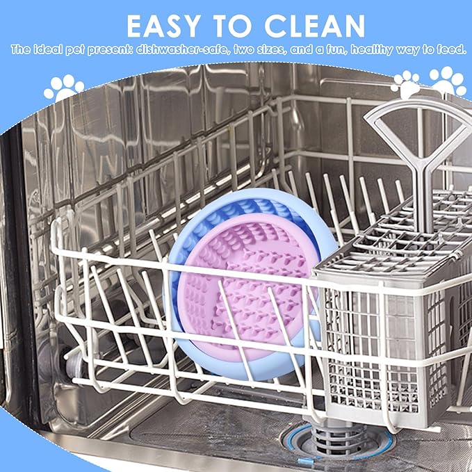 2 Pcs Dog Lick Bowl with Suction Cup, Non-Slip Slow Feeder Licking Mat, Large and Small Size, Dog Freeze Bowl for Small and Medium Dogs, BPA Free Silicone, Dishwasher Safe (Light Blue & Pink)