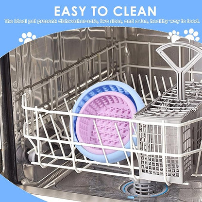 2 Pcs Dog Lick Bowl with Suction Cup, Non-Slip Slow Feeder Licking Mat, Large and Small Size, Dog Freeze Bowl for Small and Medium Dogs, BPA Free Silicone, Dishwasher Safe (Light Blue & Pink)