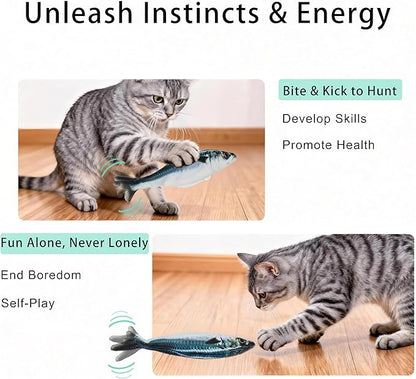 Realistic Floppy Fish Cat Toys, 3 Pack Mini-Sized, Moving Cat Toy Flopping Fish for Indoor Kitten, Sardine/Saury/Bass Interactive Cat Toys, Touch Activated, Rechargeable.