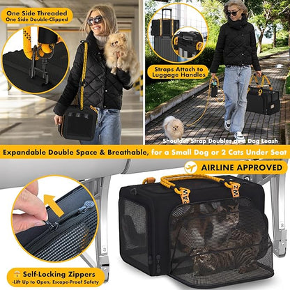 PAWZIDEA Double Pet Stroller with 2 Detachable Carrier, Lightweight Portable Travel Crate & Car Seat Combo & TSA-Approved Expandable Carrier, Foldable Jogger Stroller for 2–4 Cats or Small/Medium Dogs