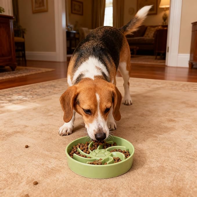 Ceramic Slow Feeder Dog Bowl, 1.5 Cup Dog Food or 20oz Water, Slow Eating Bowl for Small Breed, Maze Puzzle Feeder for Fast Eaters, Anti-Choking Stop Bloat, Non-Slip BPA Free (Green)
