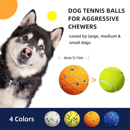 4 Pcs Large size Dog Balls, 3.15"Tennis Ball for Aggressive Chewers, Durable Bouncy Dog Toy Balls, Teething Cleaning Chew Toys, Water Toy Fetch Ball for Large Medium Dog, More Biting-Proof Atom