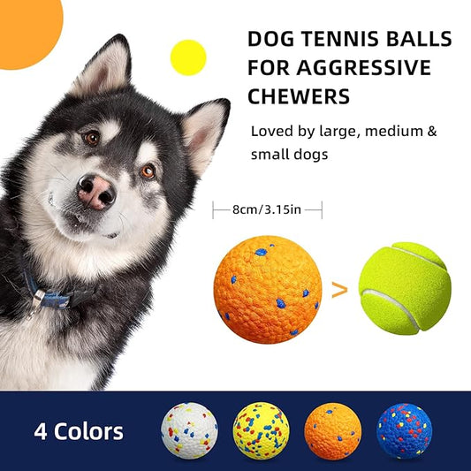 4 Pcs Large size Dog Balls, 3.15"Tennis Ball for Aggressive Chewers, Durable Bouncy Dog Toy Balls, Teething Cleaning Chew Toys, Water Toy Fetch Ball for Large Medium Dog, More Biting-Proof Atom