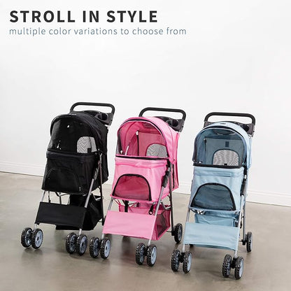 VIVO Four Wheel Pet Stroller, for Cat, Dog and More, Foldable Carrier Strolling Cart, Multiple Colors (Blue)
