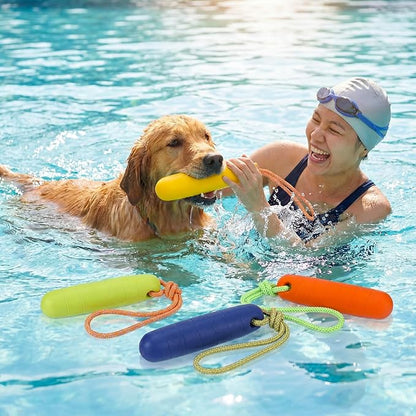 Skylety 4 Pack Floating Dog Toys with Rope Handle EVA Dog Bumper Throw Stick for Water Training Fetch Retrieving High Visibility Pool Water Toys for Beach Diving Pool Yard Summer Outdoor Play