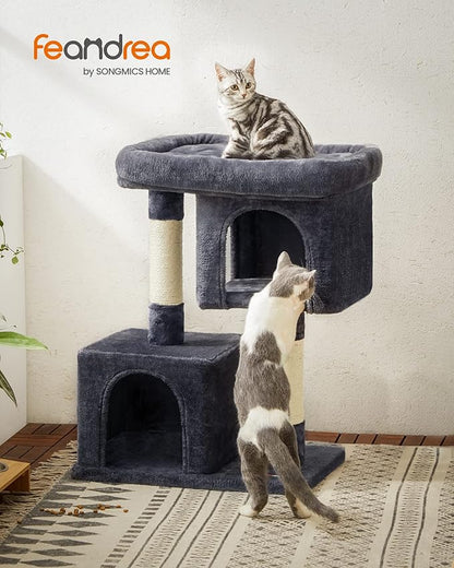 Feandrea Cat Tree, 33.1-Inch Cat Tower, Plush Condo for Large Cats up to 16 lb, Large Perch, 2 Caves, Scratching Post, Smoky Gray UPCT61G