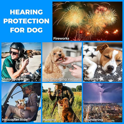 New Dog Ear Muffs for Noise Protection - 30dB NRR Dog Headphones, Noise Cancelling Hearing Protection Against Thunder/Fireworks/Vacuums, Upgraded Design with Bell Accent (Blue, Medium)