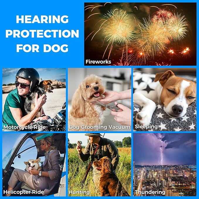New Dog Ear Muffs for Noise Protection - 30dB NRR Dog Headphones, Noise Cancelling Hearing Protection Against Thunder/Fireworks/Vacuums, Upgraded Design with Bell Accent (Blue, Large)