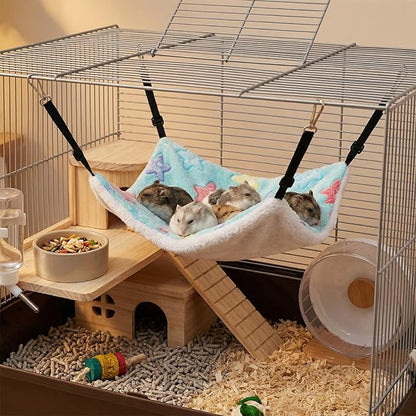 6 Pieces Cat Hammock for Cage, Reversible Soft Pet Hanging Bed with Adjustable Strap, Double Sided Small Animal Sleeping Hammock for Cat Ferret Puppy Rabbits