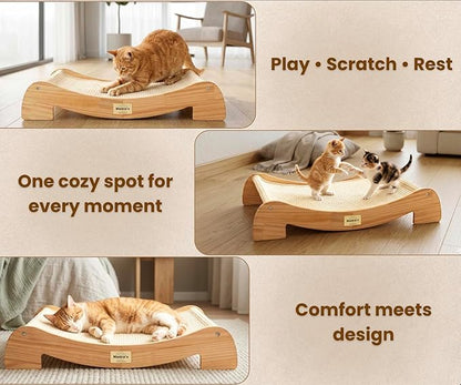 Mookie’s 26.5”x16.7” Extra Large Cat Scratcher Bed – Wooden Cat Couch with Natural Sisal – Cat Lounge Scratching Pad for Large Indoor Cats, Durable Horizontal Scratcher Furniture for Cats