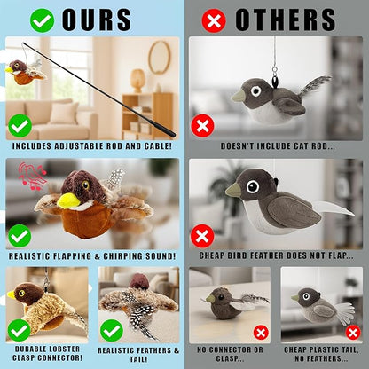 Cat Toys Flapping Bird (No Flying), Life-Like Bird Chirp Tweet, Rechargeable Touch Activated Kitten Toy Interactive Cat Exercise Toys for All Breeds