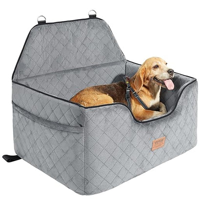 VEVOR Dog Car Seat, Dog Booster Seat for Car with A Storage Pocket, Pet Seat with Clip-On Safety Leash, Sponge Filling, Bed for Medium & Large Dogs up to 55 lbs, Gray