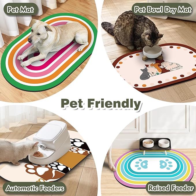 Cat Food Mat 24''x16'', Absorbent Cat Mats for Food and Water, Non-Slip Rubber Mat for Cats Bowls, Easy Store Pet Food Placemat, Mat for Under Cats Food Bowls, Fit with Kitchen Living Room, Dark Green