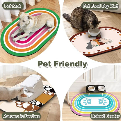 Pet Feeding Mat – 20''x12'' Absorbent Dog Food Mat, Pet Water Mats Protect Floor, No Stains Quick Dry Bowl Mats, Non-Slip Rubber Base Pets Placemats for Food and Water, Dark Green