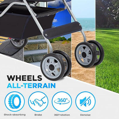BestOffice Pet Stroller for Small Medium Dogs & Cats, 4-Wheel Foldable Dog Stroller with Cup Holder, Lightweight Travel Carrier, Waterproof Design for Outdoor Walks, Black