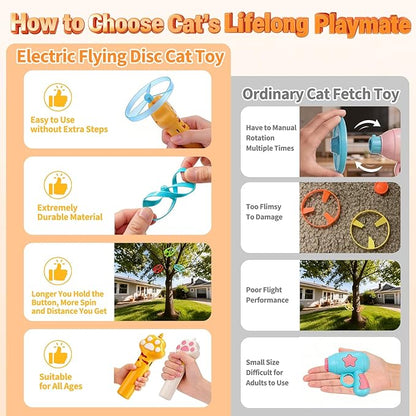 BABORUI Cat Toy Disc Launcher, Rechargeable Interactive Cat Fetch Toy Launcher with 8 Flying Discs, Flying Enrichment Toys for Indoor Bored Kittens & Adult Cats (Yellow+White)