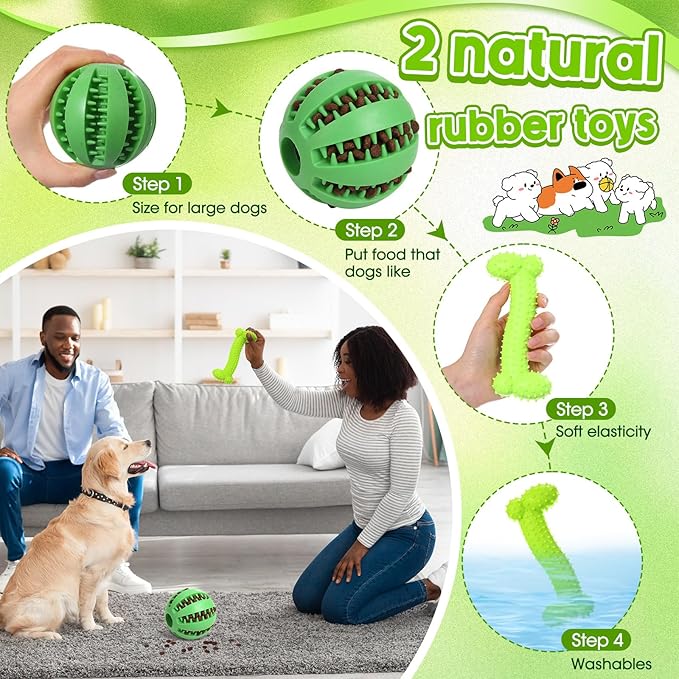 Vinsot 12 Pack Large Dog Chew Toys for Aggressive Chewers Green Dog Gifts Teething Toys with Dental Rope Squeaky Balls and Chew Bone for Medium Large X-Large Breeds Dogs