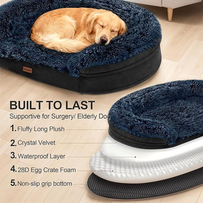 Black Dog Beds for Large Dog, 41" x 32.6" x 7.7", Removable and Washable Cover, Raised Reboundable Edges, Non Slip Bottom, Warm Plush, Orthopedic Oval Memory Foam Pet Bedding, Indoor
