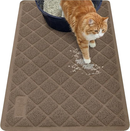 GORILLA GRIP Cat Litter Box Mat, 35x23, Cushioned Coil Mesh Litter Trapping Mats, Scatter Control Supplies for Less Mess, Phthalate Free, Ultra Deep Catch Grooves, Rinse or Vacuum to Clean, Brown