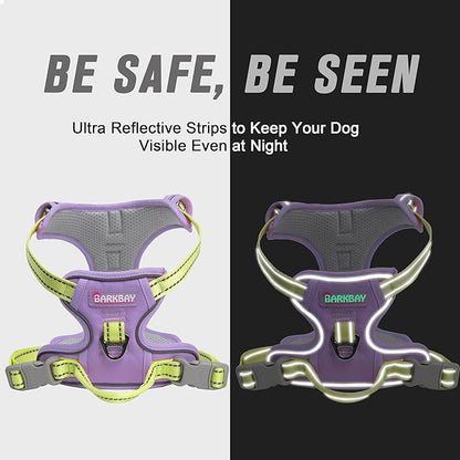 BARKBAY No Pull Dog Harness Front Clip Heavy Duty Reflective Easy Control Handle for Large Dog Walking(Violet Purple & Sunlight,XL)