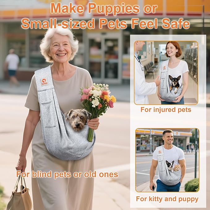 Tomkas Small Dog Sling Carrier - Cat Sling Carrier - Classic Pocket & Classic Strap - for 3-10 lbs Pets(Grey)