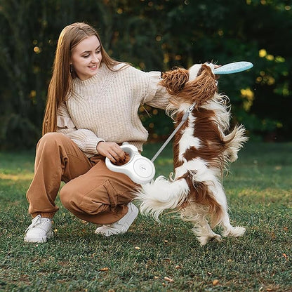 16Ft Retractable Dog Leash for Small, Medium & Large Dogs with One-Hand Brake Lock, Ergonomic Comfort Grip Handle, 360° Tangle-Free Swivel and Strong Nylon Tape (White)