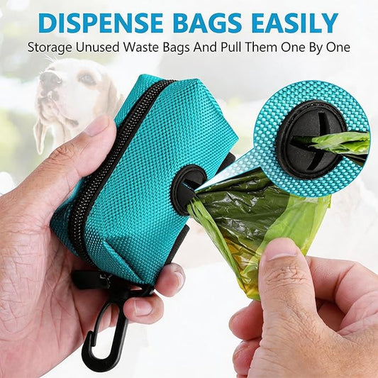 Dog Waste Bag Dispenser Pet Poop Bags Holder for Doggie Waste Bags Dispensers Soft Fabric Zipper Small Doggy Puppy Pouch for Leash Accessory Attachment with Carrier,Green