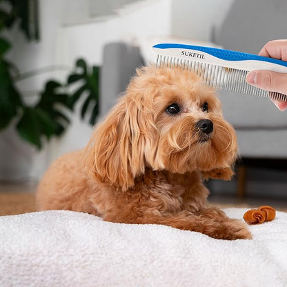 Dematting Comb for Dogs & Cats, Removes Tangles & Matted Fur, Stainless Steel Teeth, Non-Slip Handle, Pet Grooming Tool (Style 1- Blue)