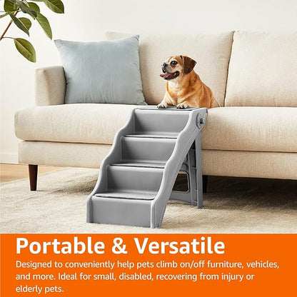 Amazon Basics Foldable Non-Slip Pet Stairs for Small Dogs and Cats, Senior Pets, Easy to Climb, 14.6" x 22.75" x 19.5", Grey