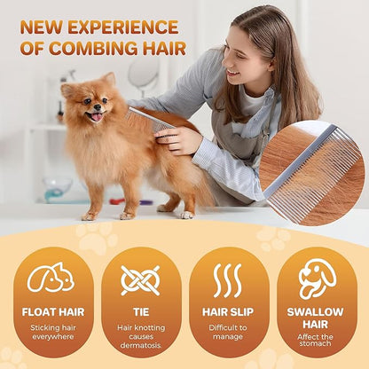 Pet Grooming Comb with Rounded Ends Stainless Steel Teeth for Dogs & Cats,Wide & Dense Teeth for Removing Tangles, Knots,Undercoat,Flea,Face,Chin,Tear Stain,Excess Hair,Metal Dematting Tool Pet Gift